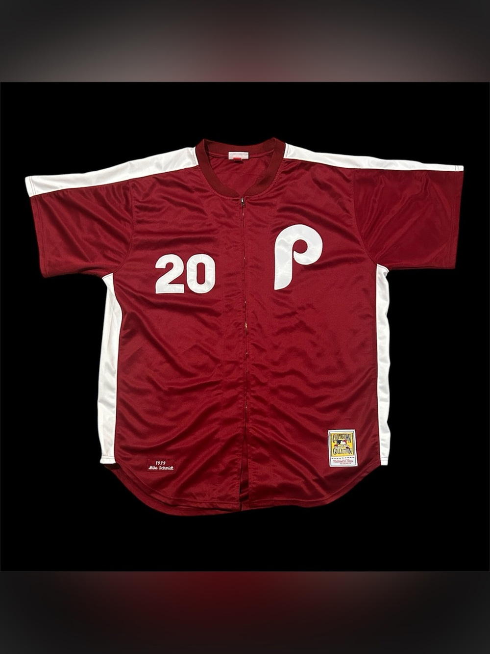 4XL Mike Schmidt Philadelphia Phillies 1979 Burgundy Authentic Zip Jersey